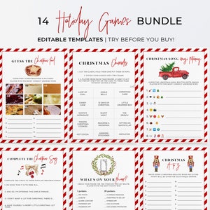 14 Christmas Party Games Bundle, Holidays Party Games, Christmas Family Games | PRINTABLE EDITABLE TEMPLATE