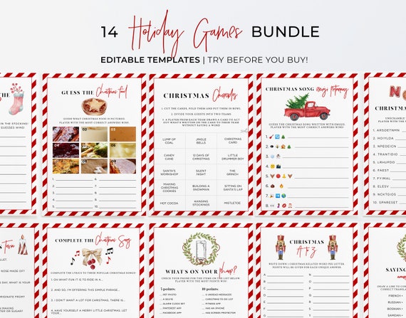 14 Christmas Party Games Bundle, Holidays Party Games, Christmas Family Games | PRINTABLE EDITABLE TEMPLATE