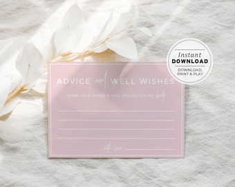 Bridal Shower Advice Cards, Minimalist Advice and Well Wishes for Bride Card, Advice Bridal Shower, Printable Instant Download #035 Blush