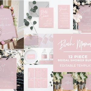 Blush Minimalist Bridal Shower Bundle Template, 12 piece set, Modern Bridal Shower, Large Bridal Shower Kit, Bridal Shower DIY #035