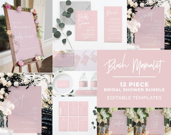 Blush Minimalist Bridal Shower Bundle Template, 12 piece set, Modern Bridal Shower, Large Bridal Shower Kit, Bridal Shower DIY #035