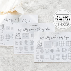Editable Cake Cutting Guides Templates, 1x1&quot;, 1x2&quot;, 2x2&quot; Serving Size Cake Cutting Instructions | EDITABLE TEMPLATE #050 #043 Juliette