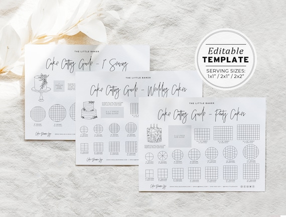 Editable Cake Cutting Guides Templates, 1x1", 1x2", 2x2" Serving Size Cake Cutting Instructions | EDITABLE TEMPLATE #050 #043 Juliette