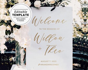 Classic Modern Gold Wedding Welcome Sign, Printable | EDITABLE TEMPLATE #025