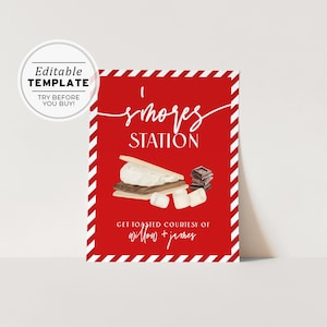 Christmas S&#39;more Station Sign, S&#39;mores Bar | PRINTABLE EDITABLE TEMPLATE #092
