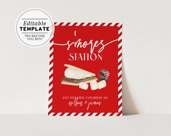 Christmas S'more Station Sign, S'mores Bar | PRINTABLE EDITABLE TEMPLATE #092