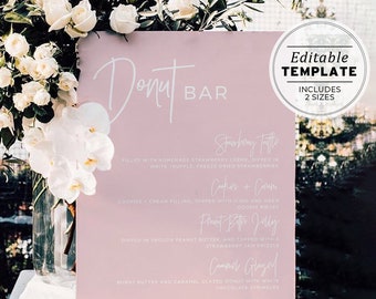 Blush Minimalist Donut Bar Menu Sign Template, Donut Menu Template Printable, Bar Menu Printable Editable Template #035