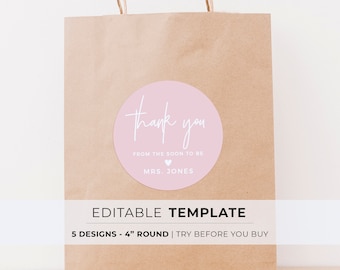 Blush Minimalist Custom Wedding Bag Sticker Template, Favor Sticker Template | EDITABLE TEMPLATE #035