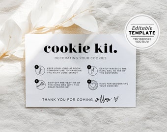 Mr White Minimalist Cookie Kit Card Template, DIY Cookie Decorating Instructions Card | EDITABLE TEMPLATE #001