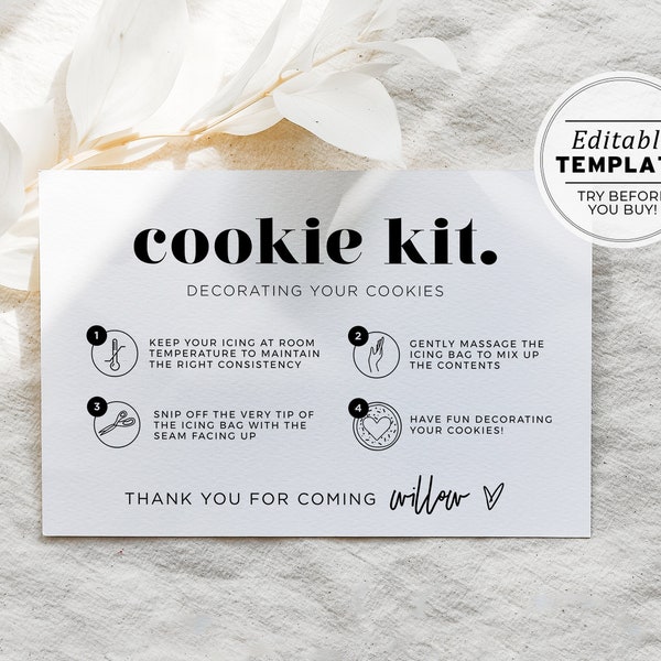Mr White Minimalist Cookie Kit Kartenvorlage, DIY Cookie Dekoration Anweisungen Karte | EDITIERBARE VORLAGE #001