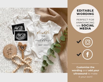 Acacia Twin Babies 'Double the Cuddle' Social Media Pregnancy Announcement, Baby Due Date, Baby Announcement, Editable Template