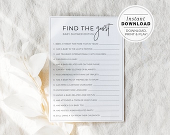 Baby Shower Games, Find the Guest Game, Trivia Baby Shower Game, Baby Shower Activity, Printable Instant Download #004 Juliette