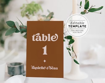 Mae Retro Table Numbers Template, Wedding Table Numbers, Printable Table Numbers, Modern Wedding Template #096