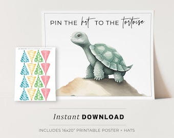 Pin the Party Hat on the Tortoise Kids Party Game Printable Poster, Birthday Party Game, INSTANT DOWNLOAD