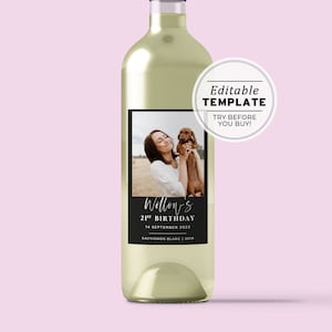 Willow Minimalist 21st Birthday Party Custom Wine Label, Personalized Wine Label, Photo Wine Label Template, Printable Wine Label #028