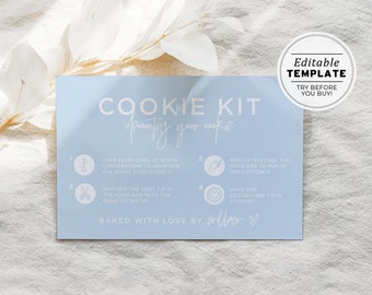 Powder Blue Cookie Kit Card Template, DIY Cookie Decorating Instructions Card | EDITABLE TEMPLATE #036