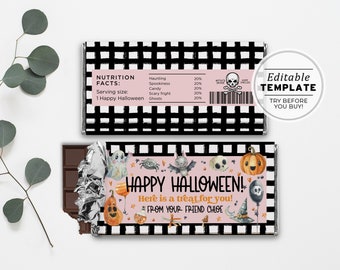 Blush Halloween Wrapper Template, Trick or Treat Chocolate, Hershey's 1.55oz Bar, Aldi Chocolate | EDITABLE TEMPLATE, Printable #105