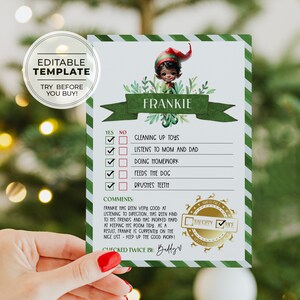 Report Card degli Elfi, Report degli Elfi di Natale stampabile, modificabile Lettera di Report degli Elfi di Natale / MODELLO MODIFICABILE STAMPABILE Balsamo #093