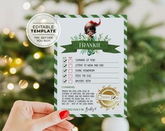 Elf Report Card, Christmas Elf Report Printable, Editable Christmas Elf Report Letter | PRINTABLE EDITABLE TEMPLATE Balsam #093