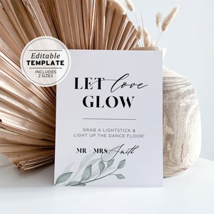 Chelsea Minimalist Let Love Glow Sign, Wedding Glow Stick Send Off Sign, Glow Stick Wedding Sign Template #068