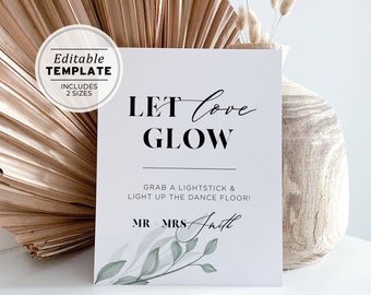 Chelsea Minimalist Let Love Glow Sign, Wedding Glow Stick Send Off Sign, Glow Stick Wedding Sign Template #068