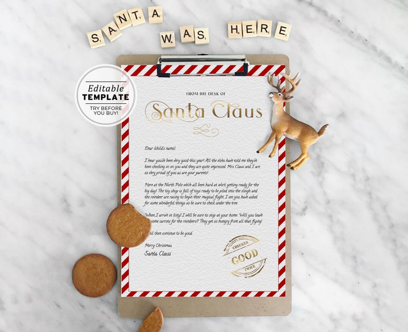 Editable Santa Letter Template, Christmas Letter, Letter From Santa Template EDITABLE TEMPLATE image 1