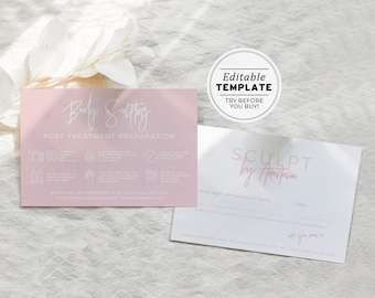 Blush Minimalist Body Sculpting Post-Treatment Care and Appointment Card Template, Editable AfterCare Card | EDITABLE TEMPLATE #051 #043