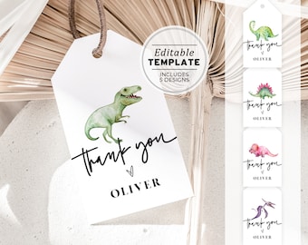 Dino Island Dinosaur Theme Party Favor Tag, Thank you Tag | EDITABLE TEMPLATE, Printable #046