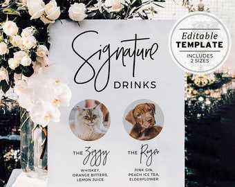 Pet Signature Cocktail Menu Template, Furbabies Drinks Sign, Cats and Dogs, Bar Menu, Bar Sign, Drink Sign, Printable Editable Juliette #004