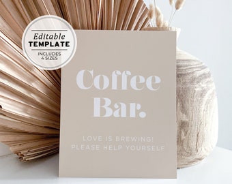 Scandi Minimalist Coffee Bar Sign, Edit and Print Coffee Sign #047