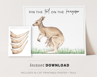 Pin the Tail on the Kangaroo Kids Party Game Printable Poster, Birthday Party Game, INSTANT DOWNLOAD