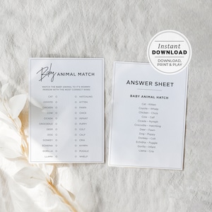 Juliette Baby Animal Match Baby Shower Game, Baby Animal Game, Baby Shower Activity, Printable | INSTANT DOWNLOAD #004