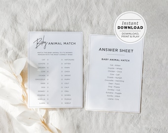 Juliette Baby Animal Match Baby Shower Game, Baby Animal Game, Baby Shower Activity, Printable | INSTANT DOWNLOAD #004