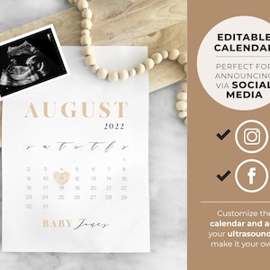 Nue Digital Social Media Due Date Calendar Pregnancy Announcement, EDITABLE TEMPLATE