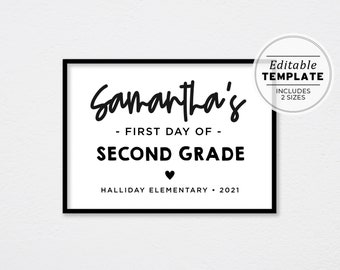 First Day of 2nd Grade Sign Template, Back to School Printable, First Day Picture, First Day Photo Prop | EDITABLE TEMPLATE