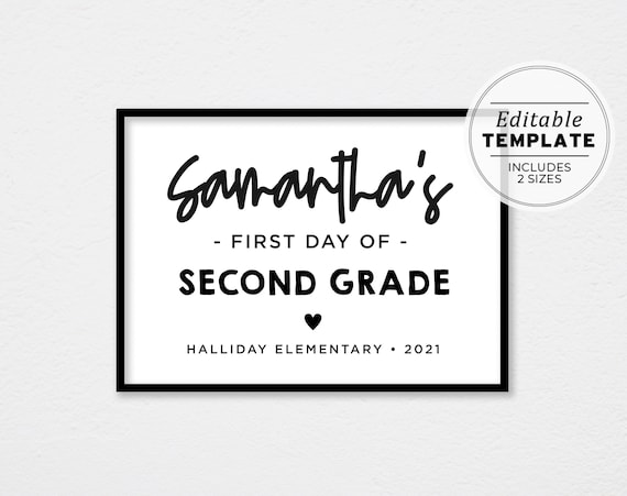 First Day of 2nd Grade Sign Template Back to School | Etsy