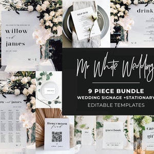 Mr White Minimalist Wedding Bundle Template, 9 piece set, Modern Wedding, Large Wedding Kit, Printable Wedding, Wedding DIY #001