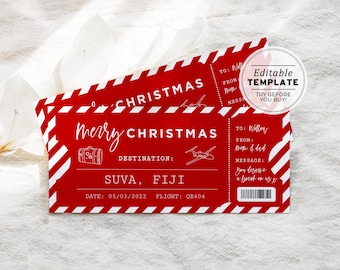 Christmas Boarding Pass Template, Christmas Vacation Ticket, Plane Ticket Gift, Surprise Plane Ticket, | PRINTABLE EDITABLE TEMPLATE #082