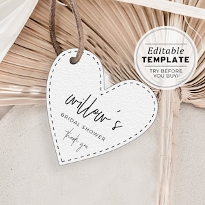 Juliette Minimalist Heart Gift Tag Template, Favor Swing Tags, Gift Tags | EDITABLE TEMPLATE #004