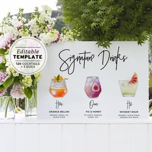 Juliette Watercolor Signature Cocktails Sign - Pick from 120+ Cocktail Illustrations, His Hers Drinks Template | EDITABLE TEMPLATE #004