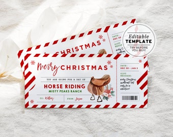 Printable Horse Riding Christmas Gift Voucher Template, Surprise Horse Riding Ticket Gift, Editable Christmas Coupon Template #082 #091