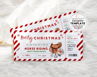 Printable Horse Riding Christmas Gift Voucher Template, Surprise Horse Riding Ticket Gift, Editable Christmas Coupon Template #082 #091