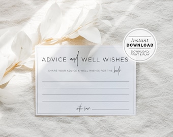 Juliette Minimalist Advice Bride Cards, Advice and Well Wishes for the Bride Card, Advice Bridal Shower, Printable | INSTANT DOWNLOAD #004
