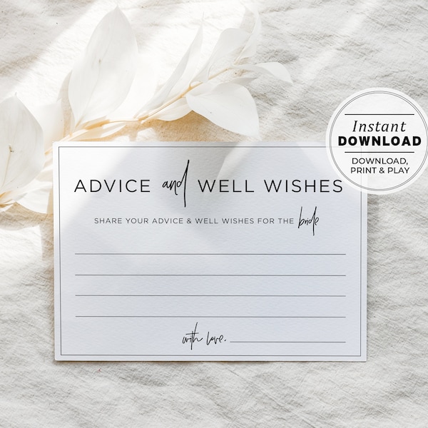 Minimalist Advice and Well Wishes for the Bride, Bridal Shower Advice for the Bride, Printable Instant Download #004 Juliette