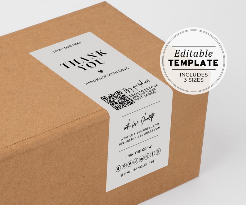 Étiquette d'emballage de boîte minimaliste 3 tailles : 2x4 / 2x5 / 2x6 MODÈLE MODIFIABLE 055 043 Mr White image 1
