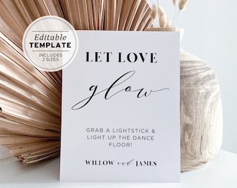 Mr White Minimalist Let Love Glow Sign, Wedding Glow Stick Send Off Sign, Glow Stick Wedding Sign Template #001