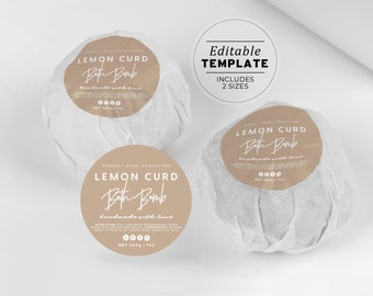 Nue Minimalist Bath Bomb Custom Packaging and Label Template - 2 Sizes | EDITABLE TEMPLATE #052 #043