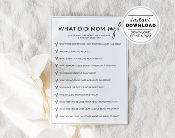 Juliette What Did Mom Say Baby Shower Game, Printable Games | INSTANT DOWNLOAD #004