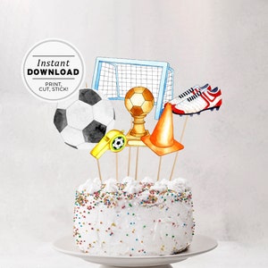 Fußball Cake Topper, Tortenstecker Aquarell, Fußball-Geburtstagsparty, Tortendekoration, Tischdekoration, Instant Download #077