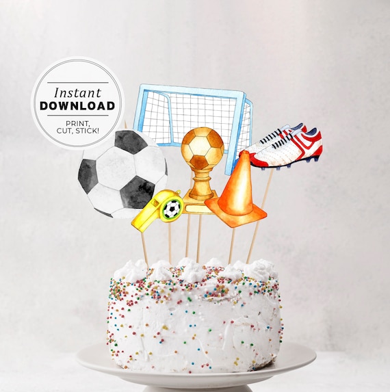 Topper per torta di calcio stampabile, centrotavola di calcio ad acquerello, festa di compleanno di calcio, topper per cupcake, decorazioni per la tavola, download istantaneo #077 - Italia